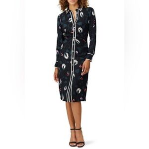 Kate Spade Deco Bloom Crepe Midi Shirtdress in Size 6